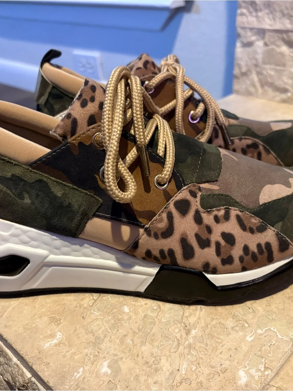 Steve Madden Camo & Leopard Print Sneakers in Brown and Green - Picture 1 of 10